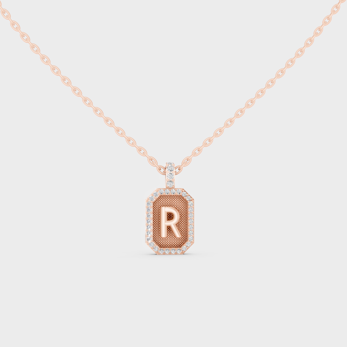 Chic Blush Pink "R" Alphabet Lab Grown Diamond Pendant in Solid 14K Rose Gold