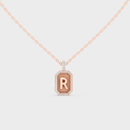 Chic Blush Pink "R" Alphabet Lab Grown Diamond Pendant in Solid 14K Rose Gold