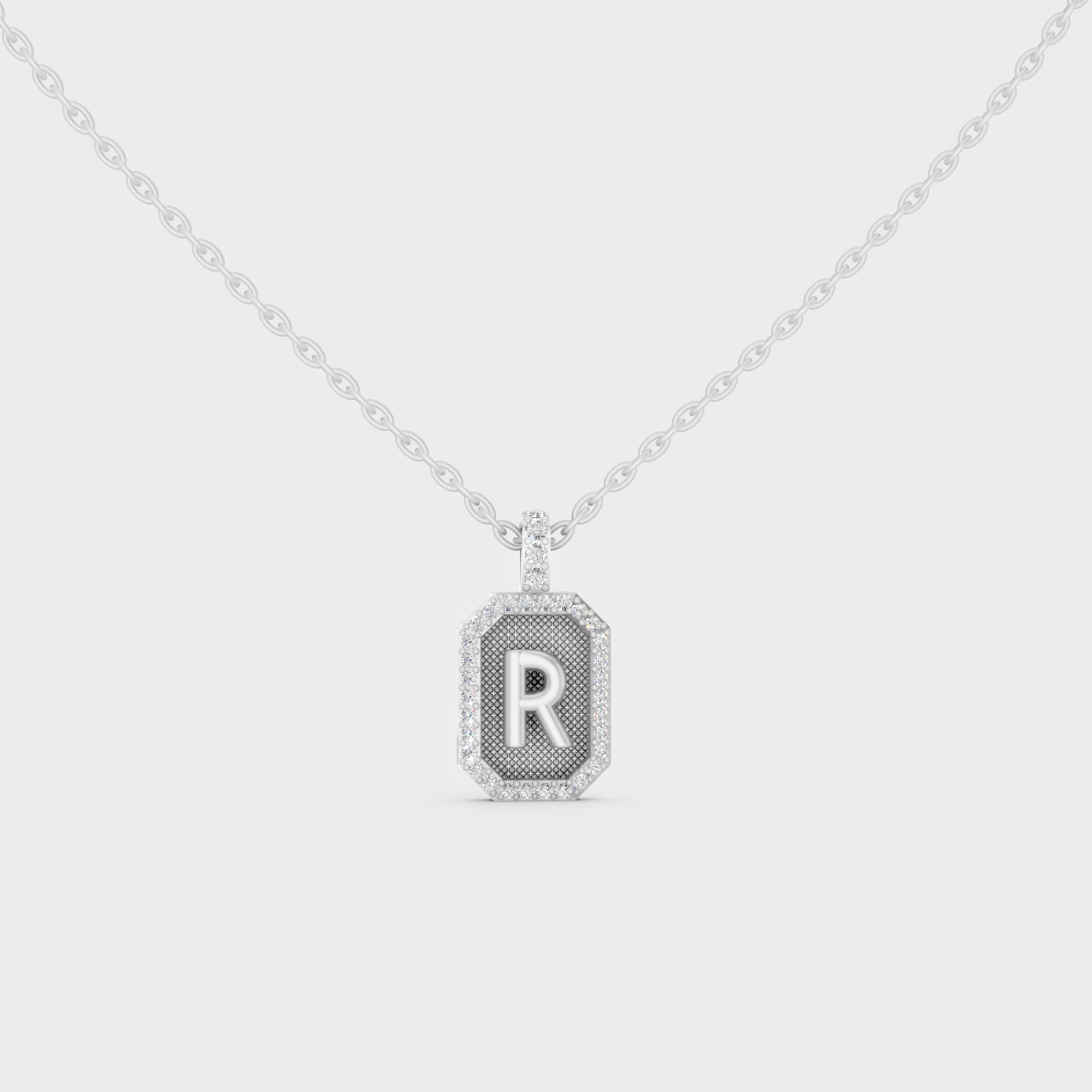 Radiant "R" Alphabet Lab Grown Diamond Pendant Flawlessly Set in 18K White Gold