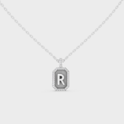Radiant "R" Alphabet Lab Grown Diamond Pendant Flawlessly Set in 18K White Gold