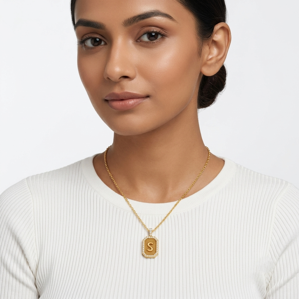"S" Alphabet Lab Grown Diamond Pendant with Chain