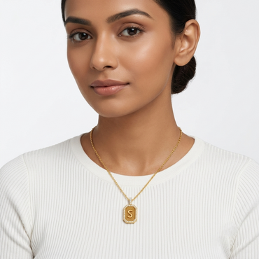 "S" Alphabet Lab Grown Diamond Pendant with Chain