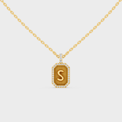 Front View of "S" Alphabet Lab Grown Diamond Pendant Cast in 18K Yellow Gold