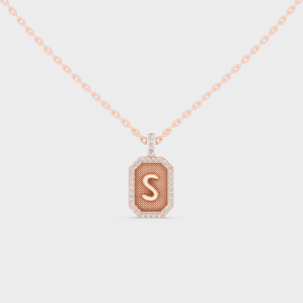 Chic Blush Pink "S" Alphabet Lab Grown Diamond Pendant in Solid 14K Rose Gold