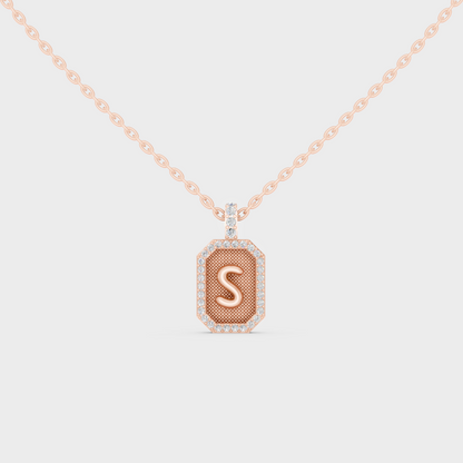 Chic Blush Pink "S" Alphabet Lab Grown Diamond Pendant in Solid 14K Rose Gold
