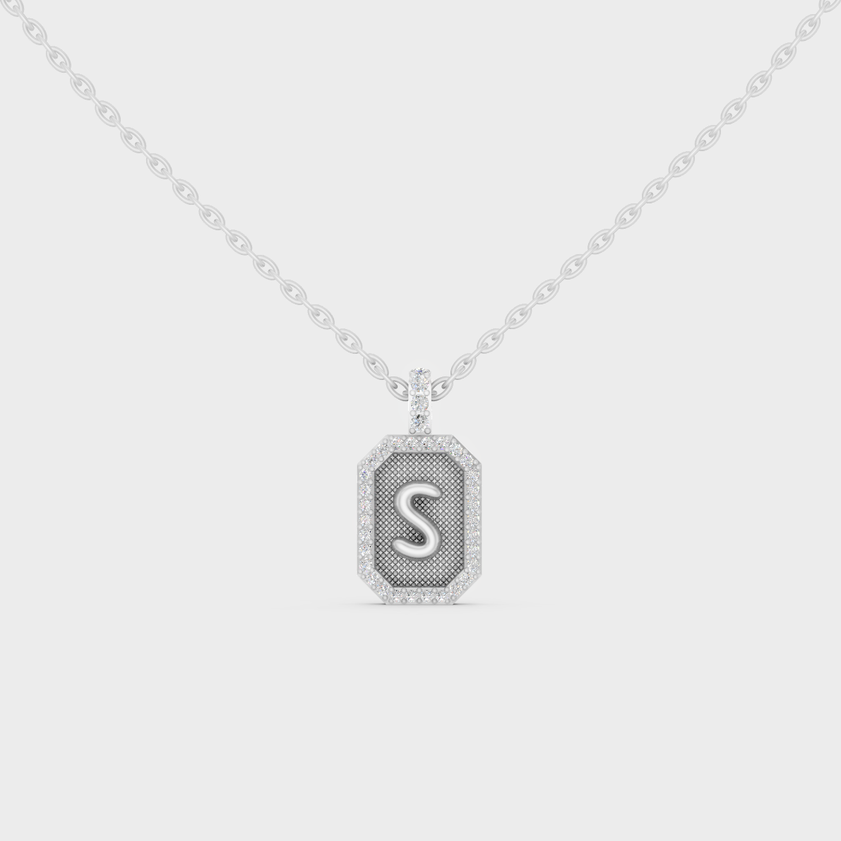 Radiant "S" Alphabet Lab Grown Diamond Pendant Flawlessly Set in 18K White Gold