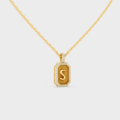Top Angle View of Sustainable Letter S Diamond Initial Charm Set in 14K Yellow Gold