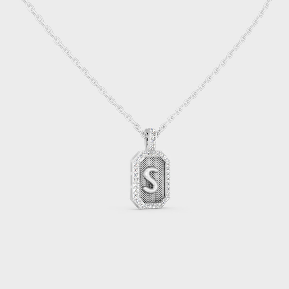 Sleek Modern "S" Lab Diamond Initial Charm Crafted in Durable 9K White Gold
