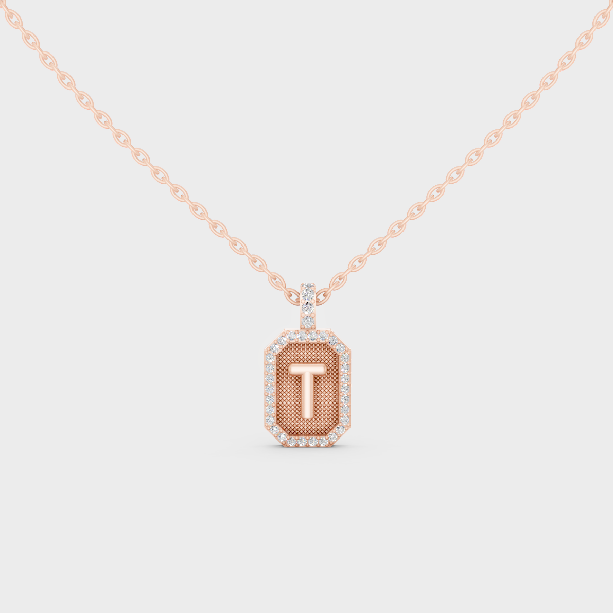 Chic Blush Pink "T" Alphabet Lab Grown Diamond Pendant in Solid 14K Rose Gold