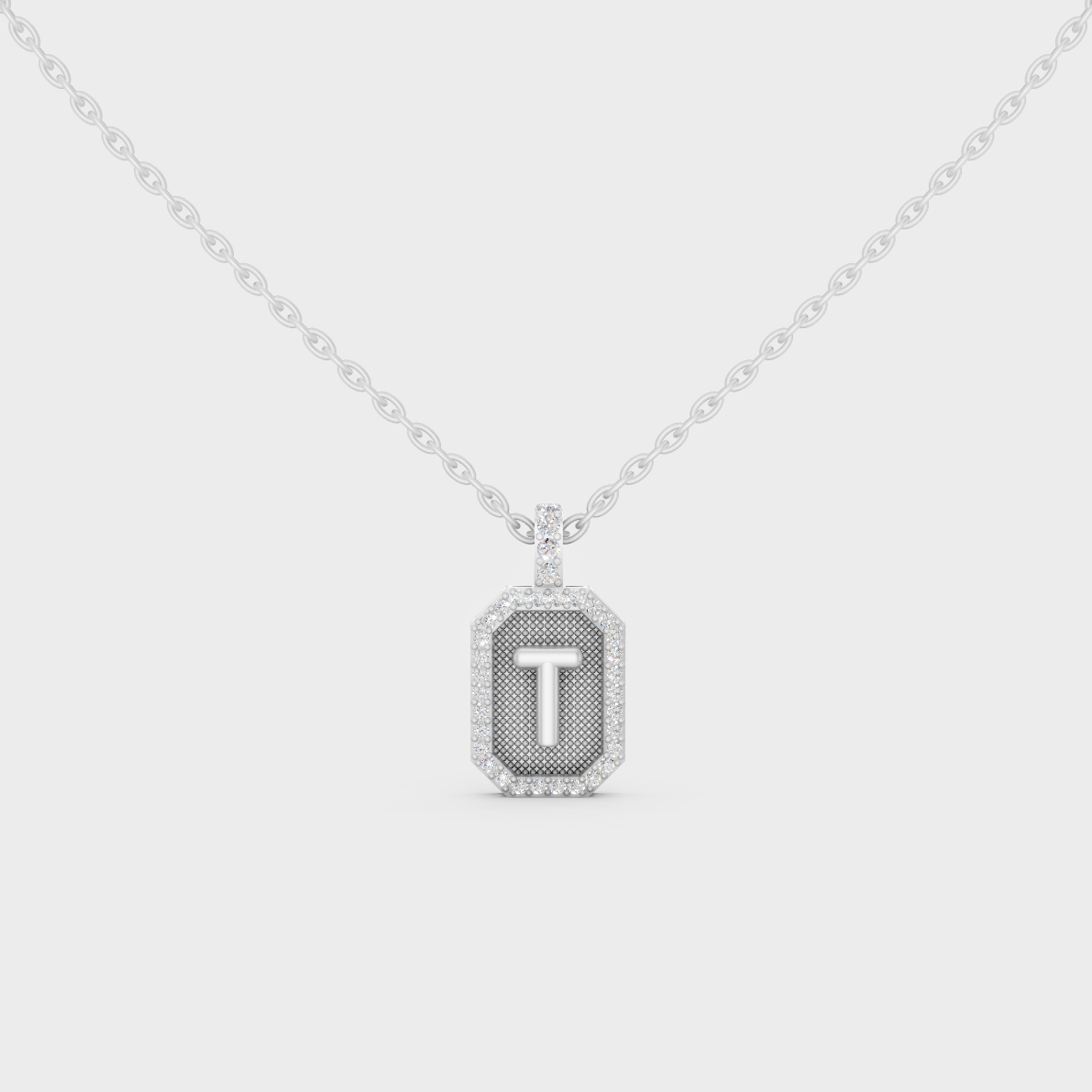 Icy Micro Pave Letter T Initial Diamond Charm Cast in Premium 14K White Gold