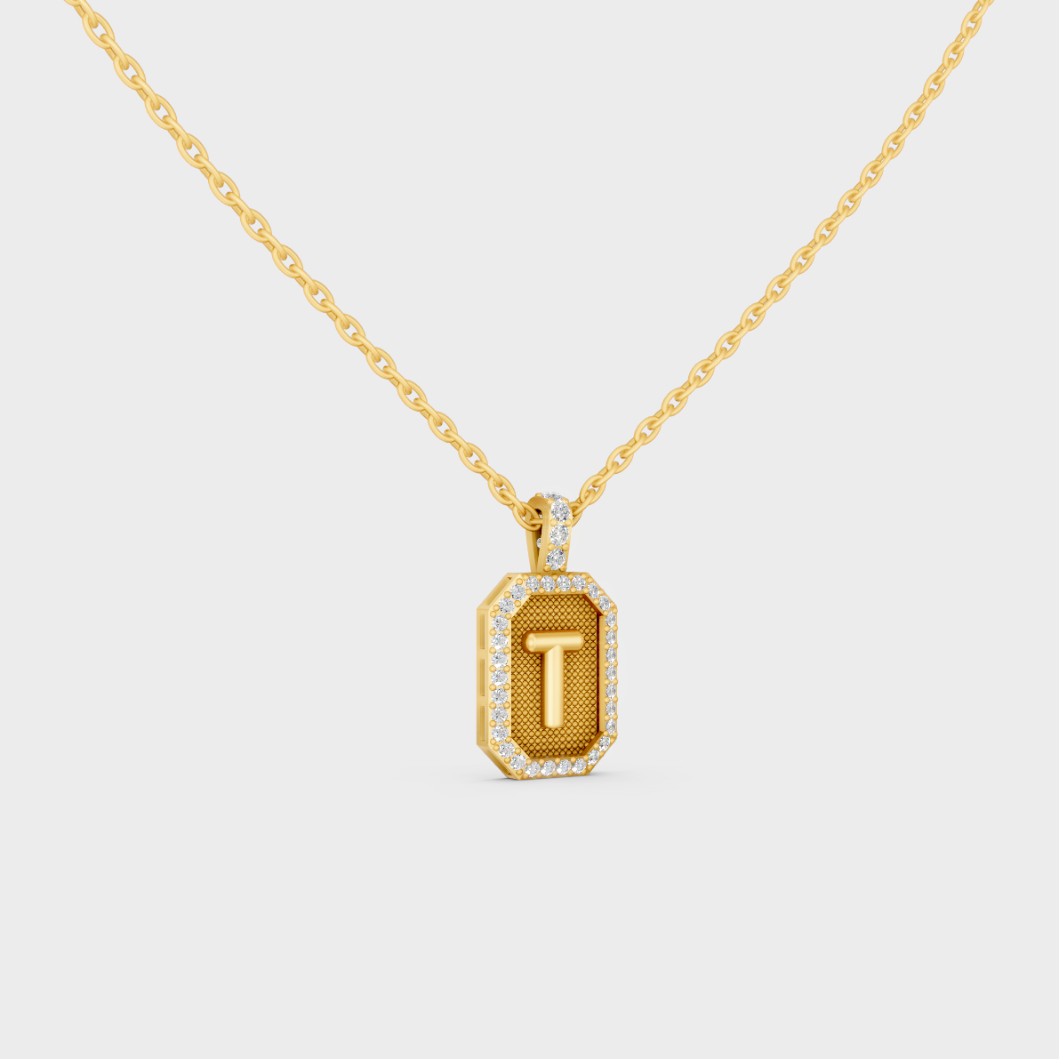 Top Angle View of Sustainable Letter T Diamond Initial Charm Set in 14K Yellow Gold
