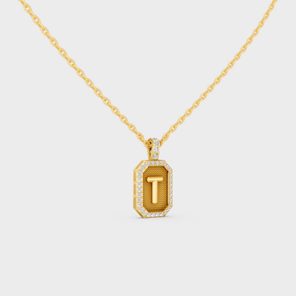 Top Angle View of Sustainable Letter T Diamond Initial Charm Set in 14K Yellow Gold