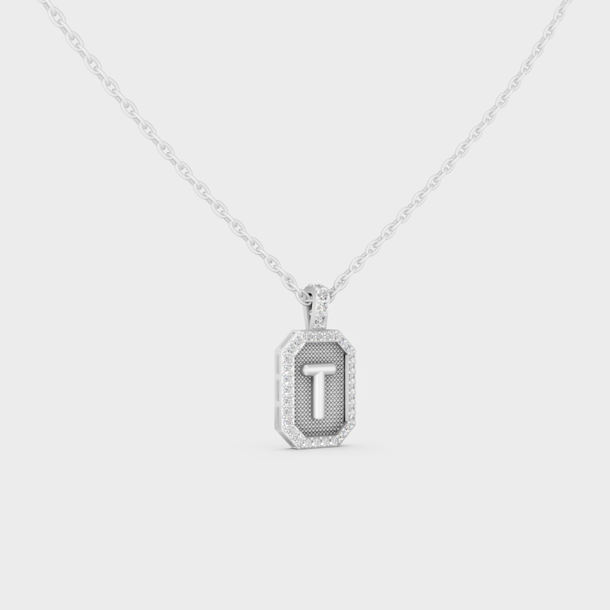 Sleek Modern "T" Lab Diamond Initial Charm Crafted in Durable 9K White Gold