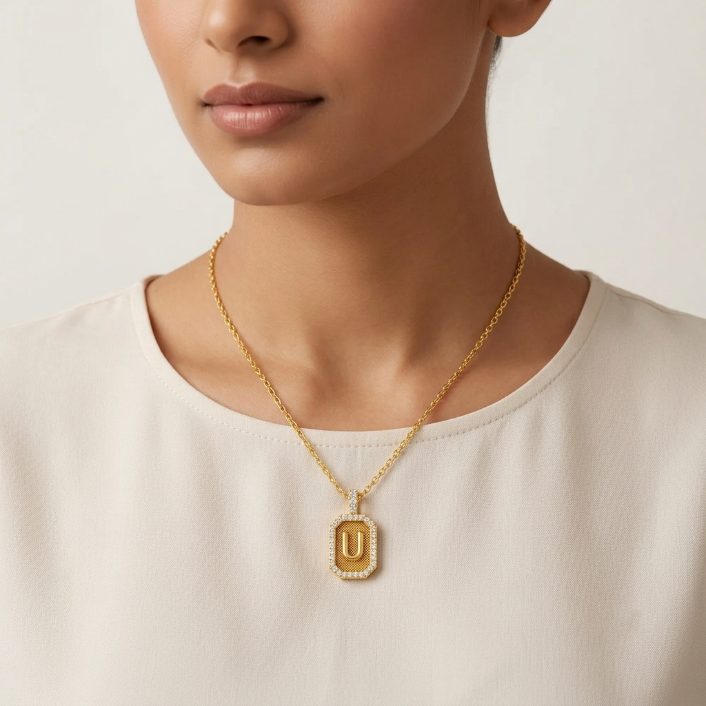 "U" Alphabet Lab Grown Diamond Pendant with Chain