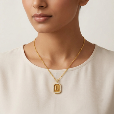 "U" Alphabet Lab Grown Diamond Pendant with Chain