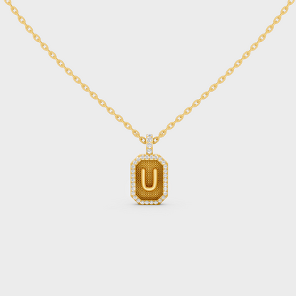 Front View of "U" Alphabet Lab Grown Diamond Pendant Cast in 18K Yellow Gold