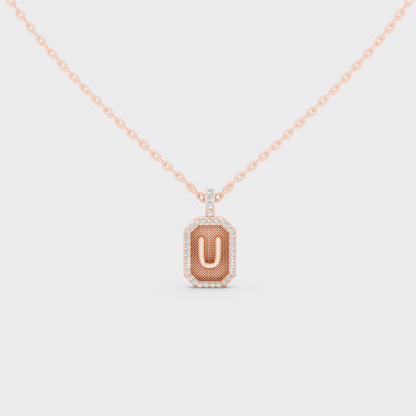 Chic Blush Pink "U" Alphabet Lab Grown Diamond Pendant in Solid 14K Rose Gold