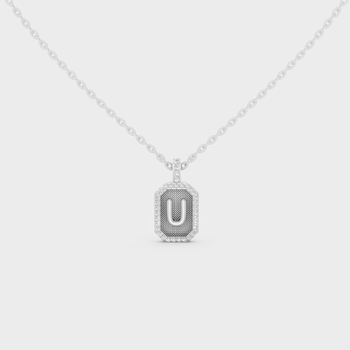 Radiant "U" Alphabet Lab Grown Diamond Pendant Flawlessly Set in 18K White Gold