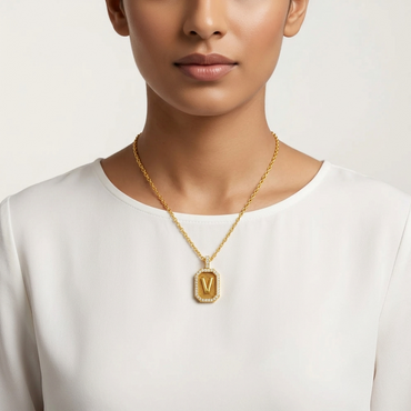 "V" Alphabet Lab Grown Diamond Pendant with Chain