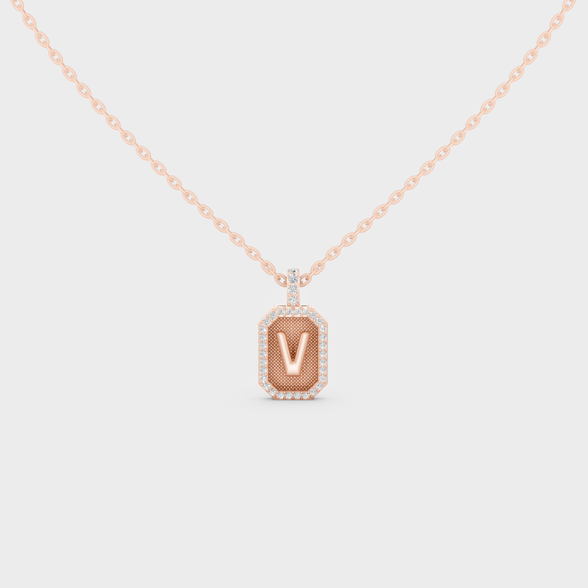 Chic Blush Pink "V" Alphabet Lab Grown Diamond Pendant in Solid 14K Rose Gold