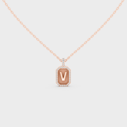 Chic Blush Pink "V" Alphabet Lab Grown Diamond Pendant in Solid 14K Rose Gold