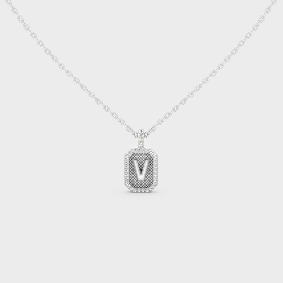 Radiant "V" Alphabet Lab Grown Diamond Pendant Flawlessly Set in 18K White Gold