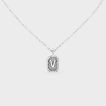 Radiant "V" Alphabet Lab Grown Diamond Pendant Flawlessly Set in 18K White Gold