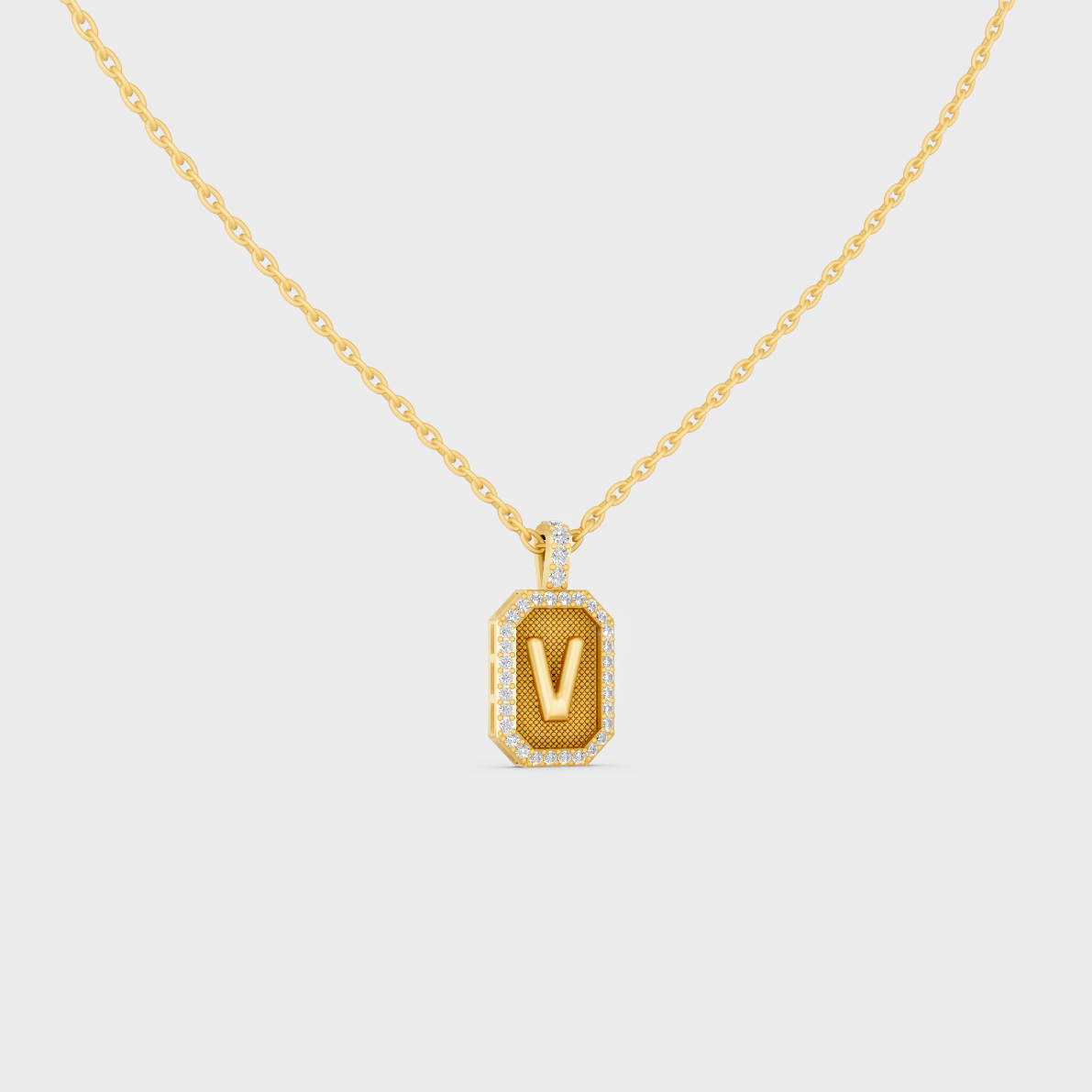 Top Angle View of Sustainable Letter V Diamond Initial Charm Set in 14K Yellow Gold