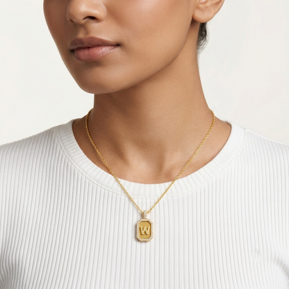 "W" Alphabet Lab Grown Diamond Pendant with Chain