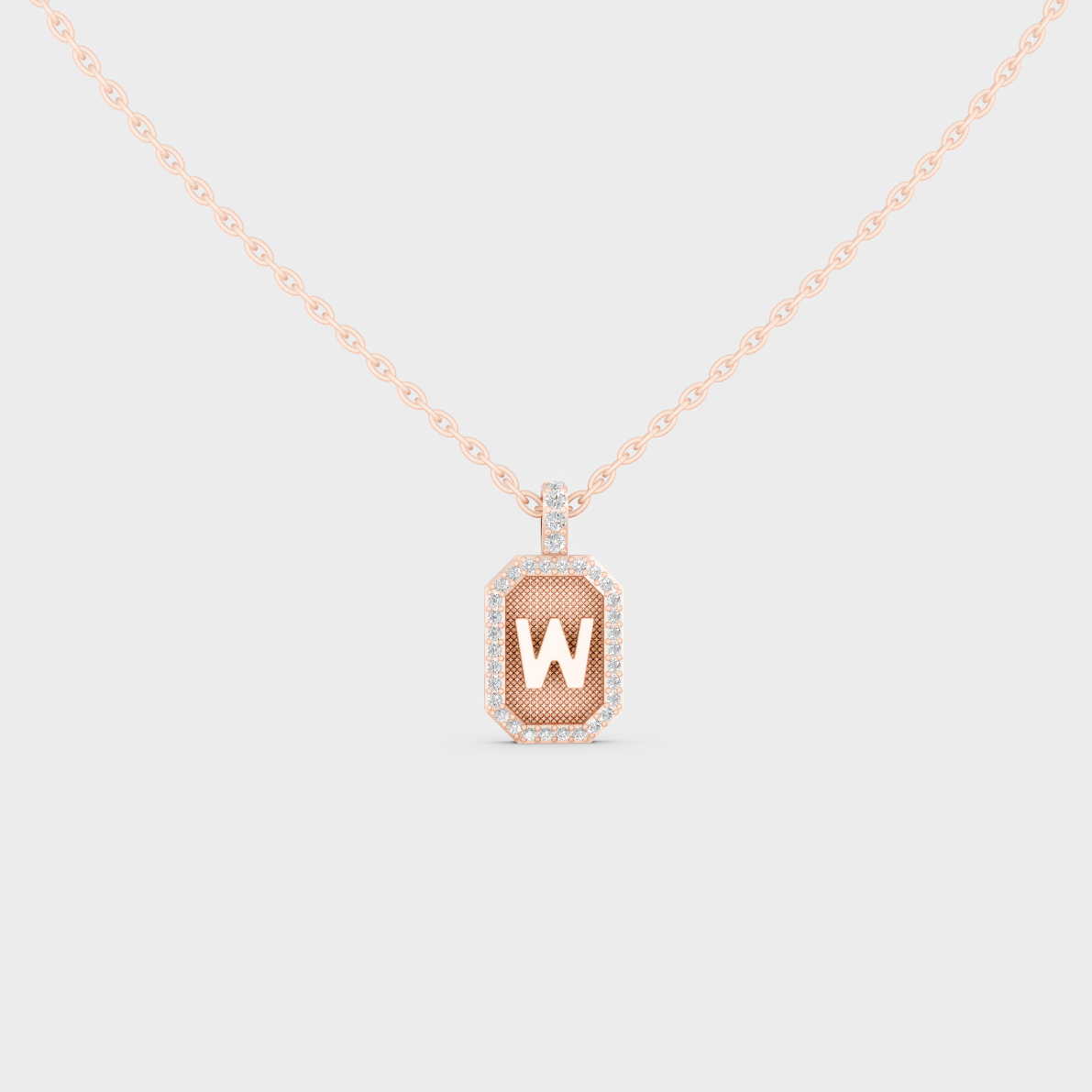 Chic Blush Pink "W" Alphabet Lab Grown Diamond Pendant in Solid 14K Rose Gold
