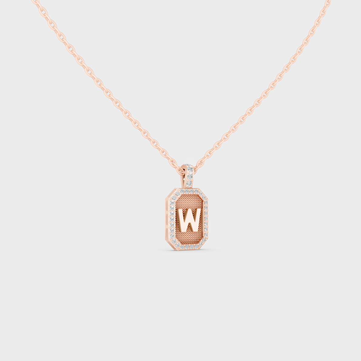 Vintage Inspired Letter W Lab Created Diamond Initial Charm Sculpted in 18K Rose Gold