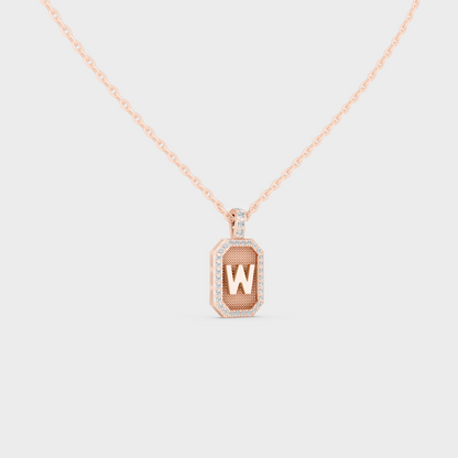 Vintage Inspired Letter W Lab Created Diamond Initial Charm Sculpted in 18K Rose Gold