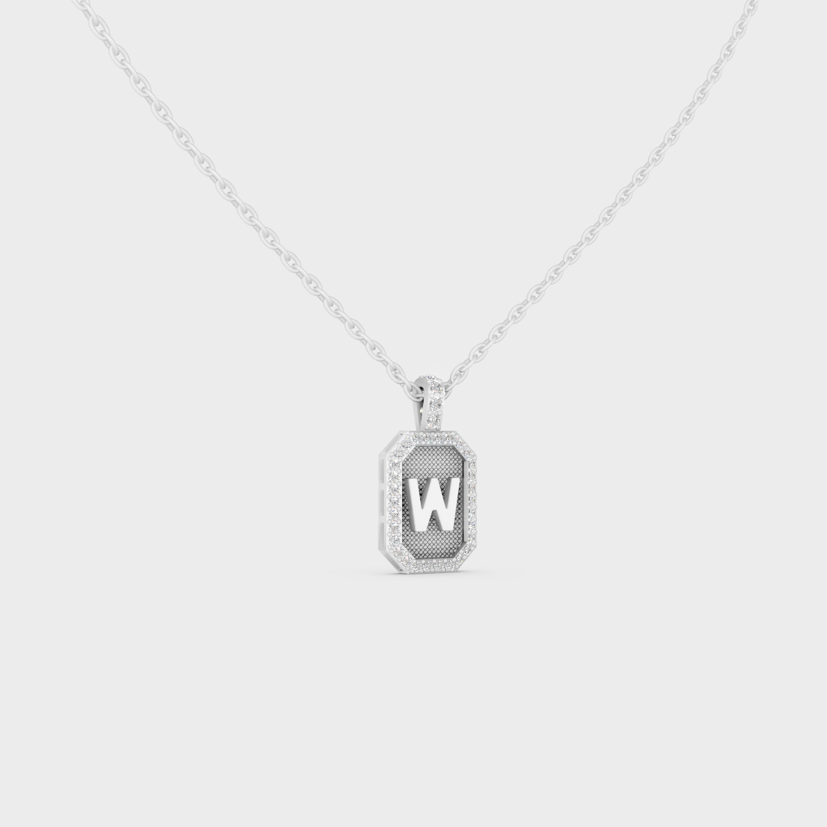 Icy Micro Pave Letter W Initial Diamond Charm Cast in Premium 14K White Gold