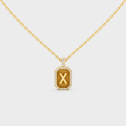 Front View of "X" Alphabet Lab Grown Diamond Pendant Cast in 18K Yellow Gold