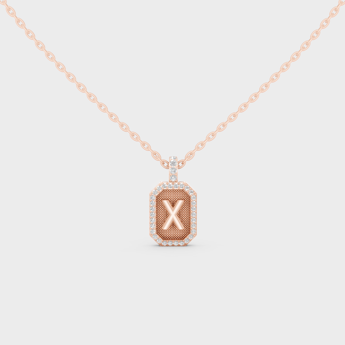 Chic Blush Pink "X" Alphabet Lab Grown Diamond Pendant in Solid 14K Rose Gold
