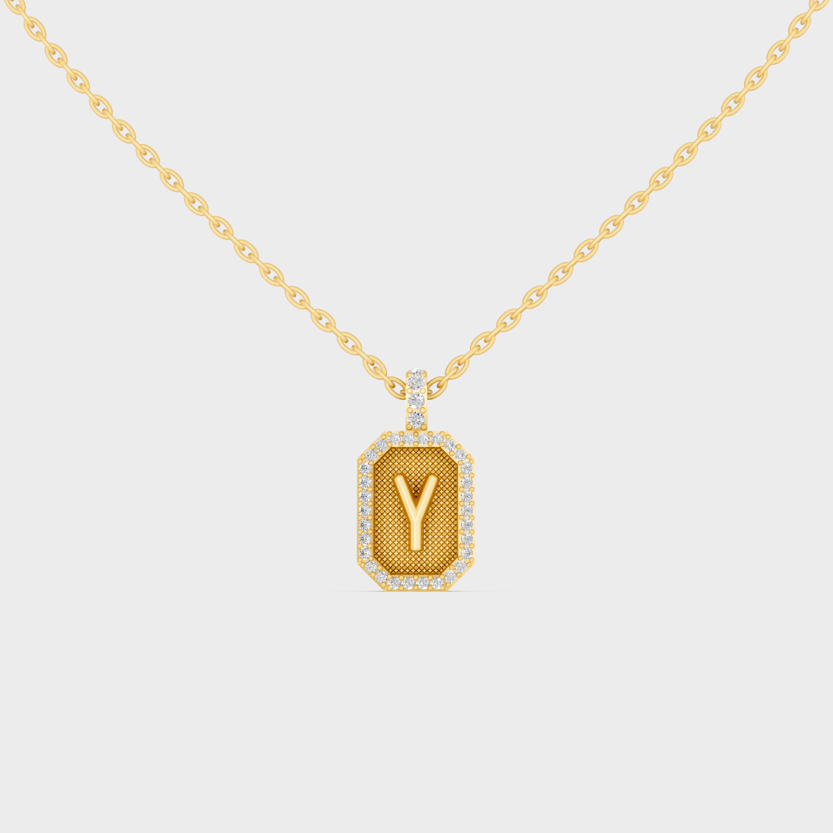 Front View of "Y" Alphabet Lab Grown Diamond Pendant Cast in 18K Yellow Gold