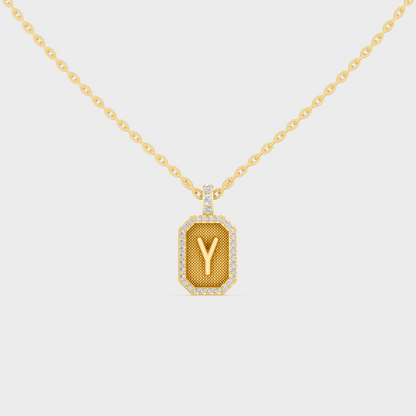 Front View of "Y" Alphabet Lab Grown Diamond Pendant Cast in 18K Yellow Gold
