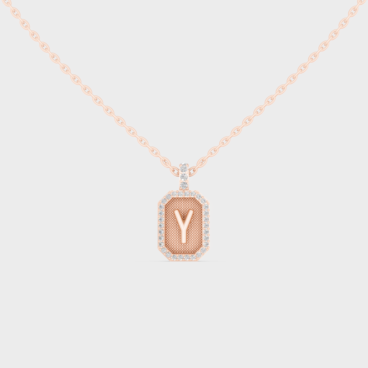 Chic Blush Pink "Y" Alphabet Lab Grown Diamond Pendant in Solid 14K Rose Gold