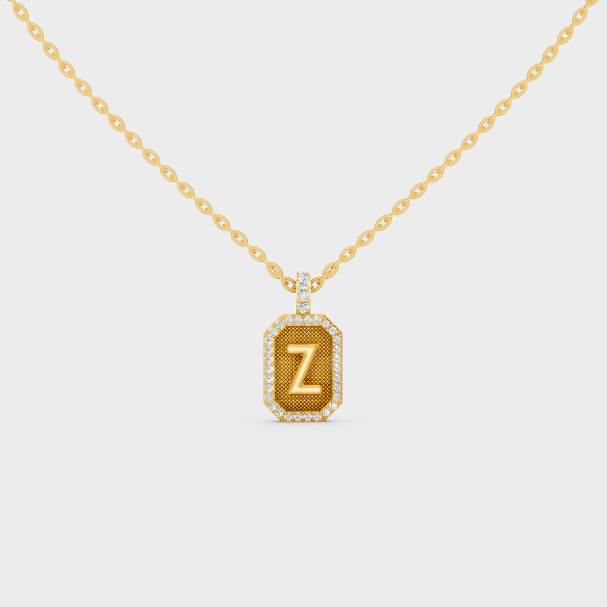Front View of "Z" Alphabet Lab Grown Diamond Pendant Cast in 18K Yellow Gold