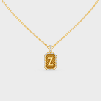 Front View of "Z" Alphabet Lab Grown Diamond Pendant Cast in 18K Yellow Gold