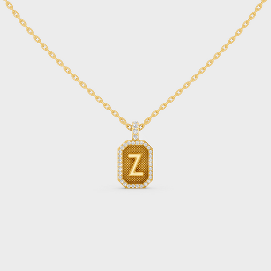 Front View of "Z" Alphabet Lab Grown Diamond Pendant Cast in 18K Yellow Gold