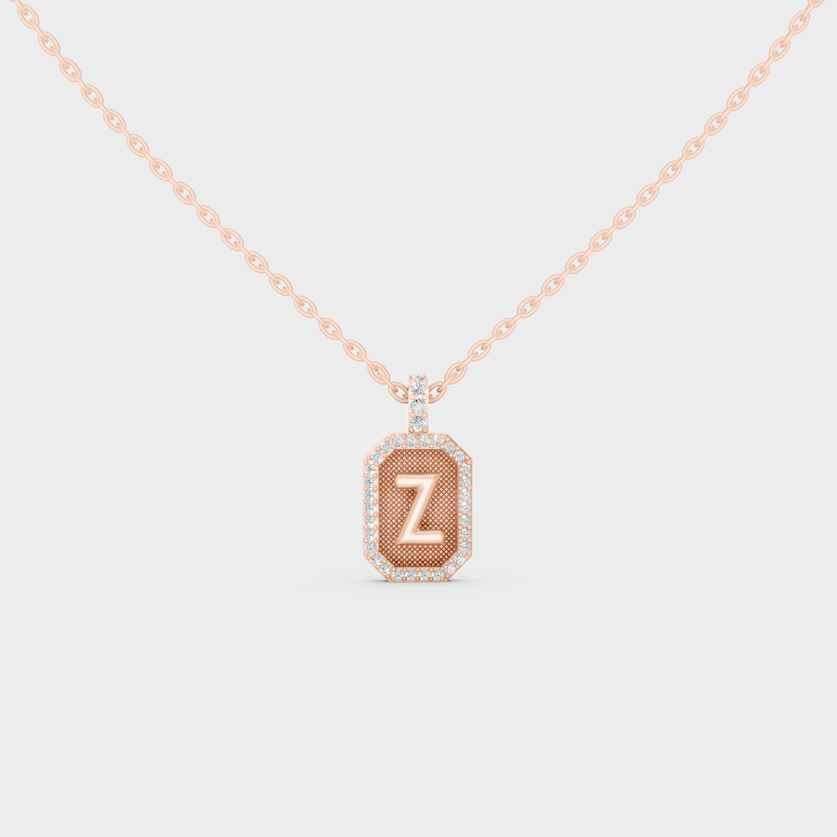 Chic Blush Pink "Z" Alphabet Lab Grown Diamond Pendant in Solid 14K Rose Gold