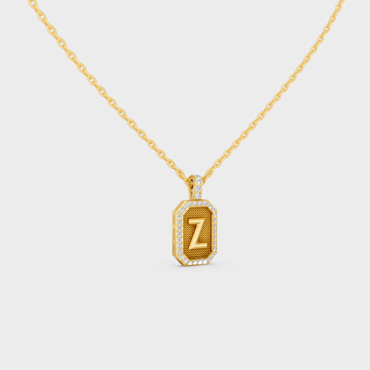 Top Angle View of Sustainable Letter Z Diamond Initial Charm Set in 14K Yellow Gold