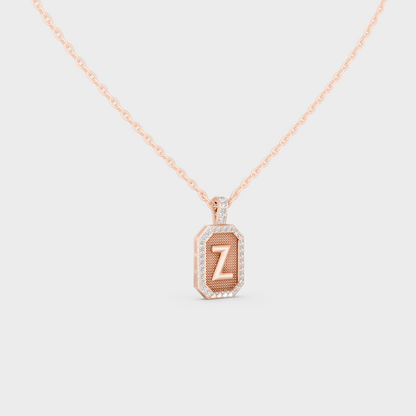 Vintage Inspired Letter Z Lab Created Diamond Initial Charm Sculpted in 18K Rose Gold