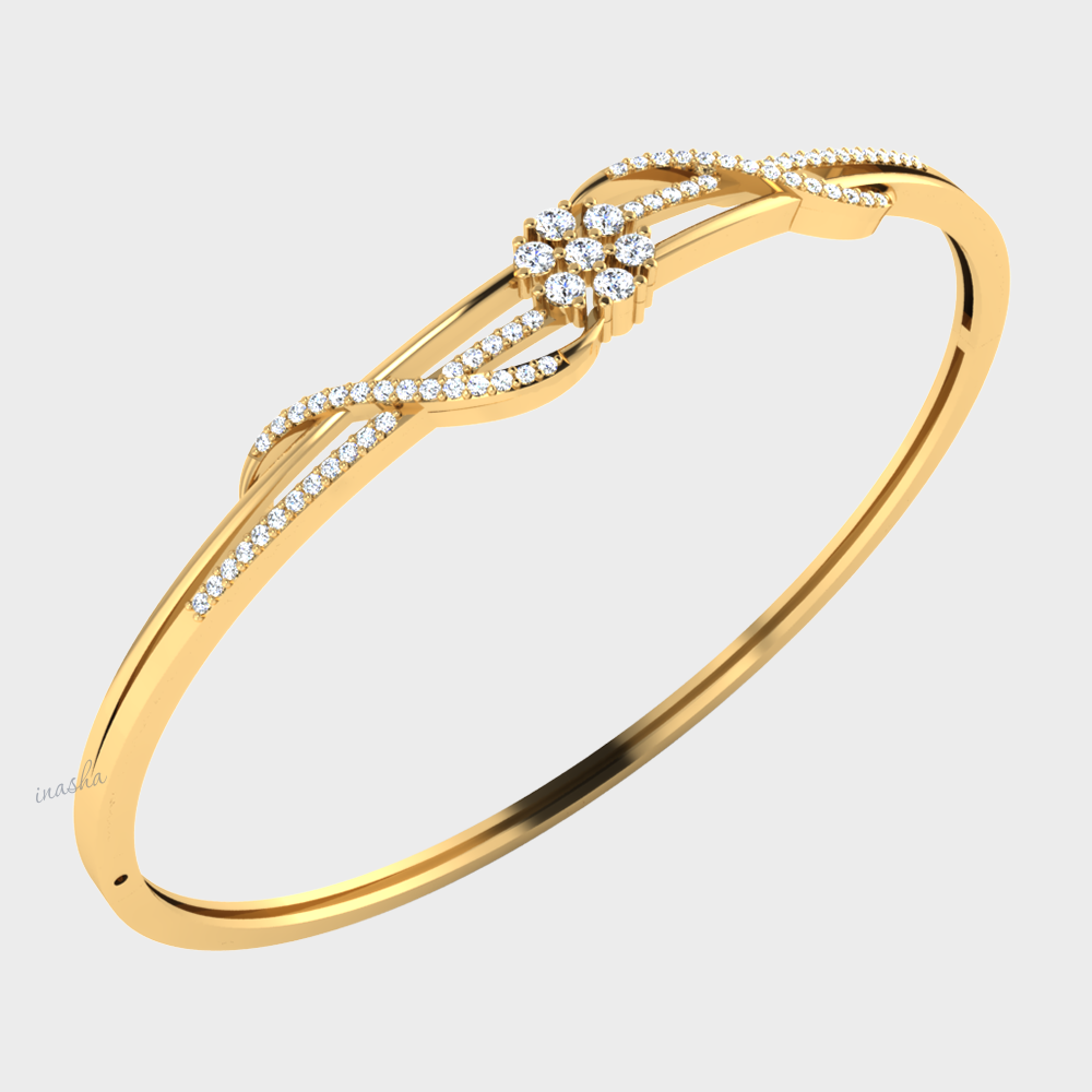 Round cut lab grown diamond bangle 9K 14K 18K yellow gold