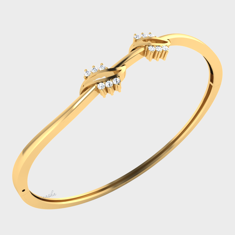 Round cut lab grown diamond bangle bracelet 9K 14K 18K yellow gold