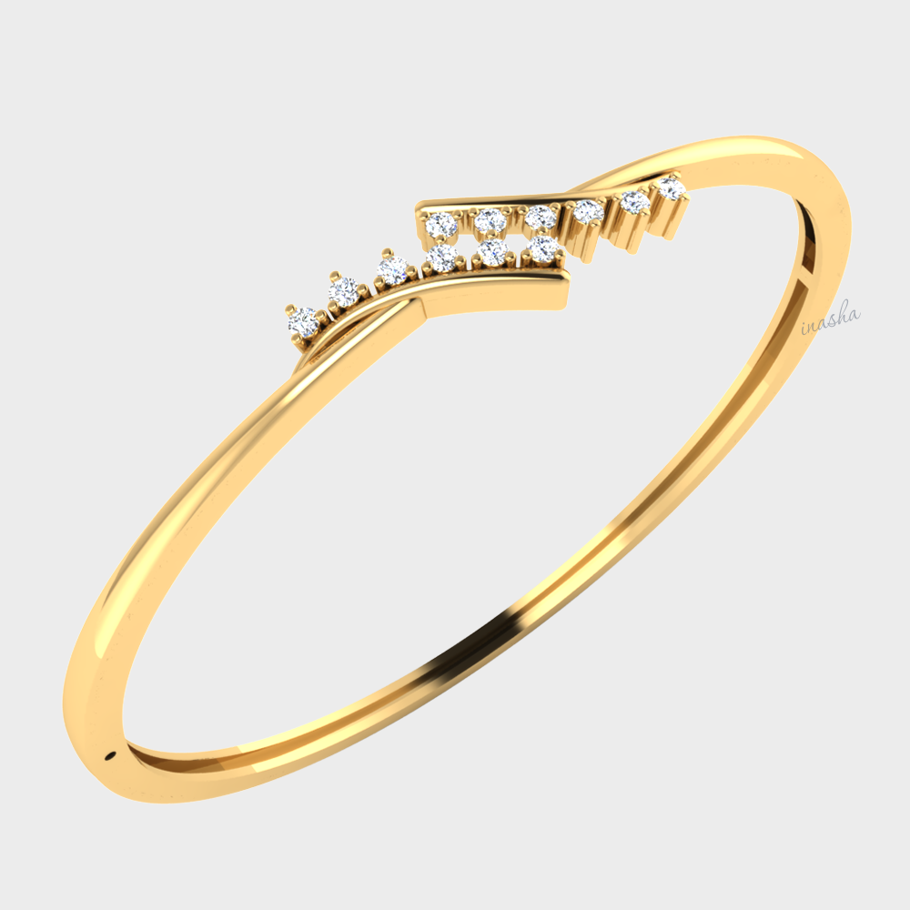Round cut lab grown diamond bangle bracelet 9K 14K 18K yellow gold