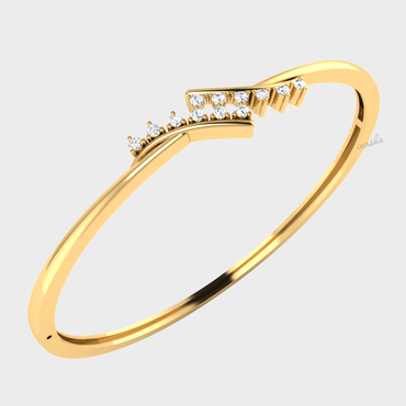 Round cut lab grown diamond bangle bracelet 9K 14K 18K yellow gold