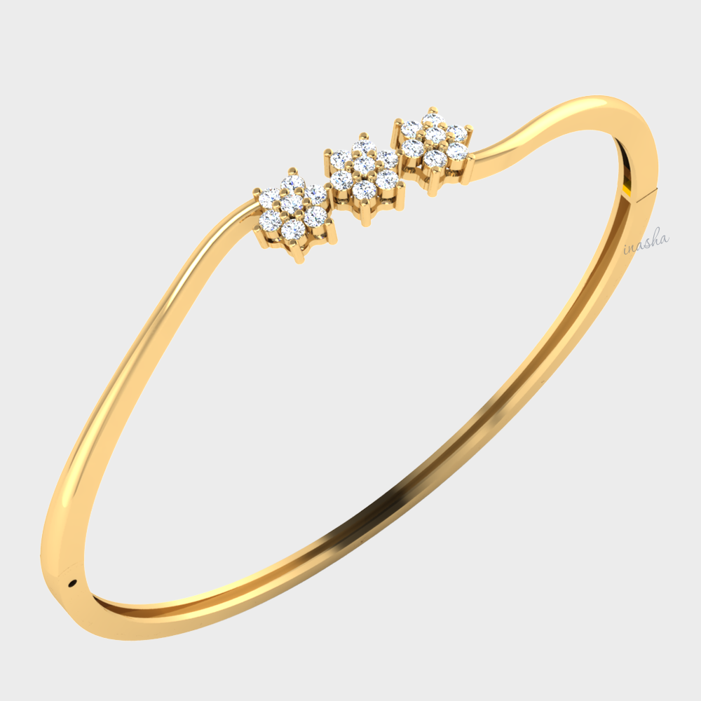Round cut lab grown diamond bangle bracelet 9K 14K 18K yellow gold