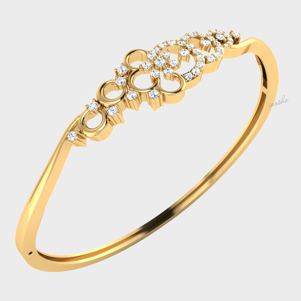 Round cut lab grown diamond bangle bracelet 9K 14K 18K yellow gold